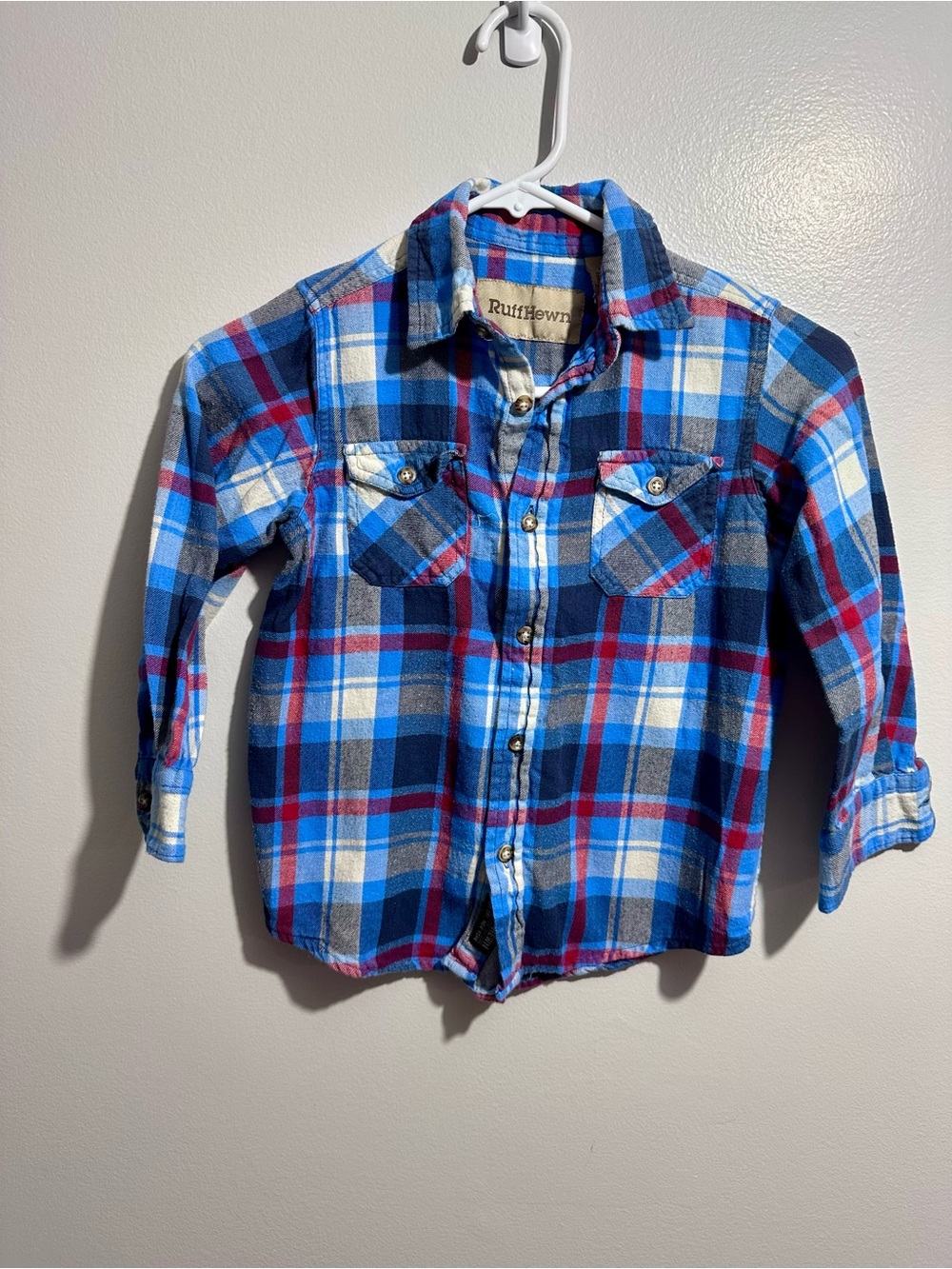 Ruff Hewn Blue Plaid Button-Up Shirt Flannel Size S (1404)